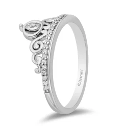 Enchanted Disney Fine Jewelry Sterling Silver 1/10 CTTW Cinderella Carriage Ring
