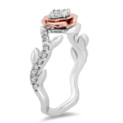 Enchanted Disney Fine Jewelry 14K White Gold and Rose Gold 1/4 CTTW Belle Promise Ring