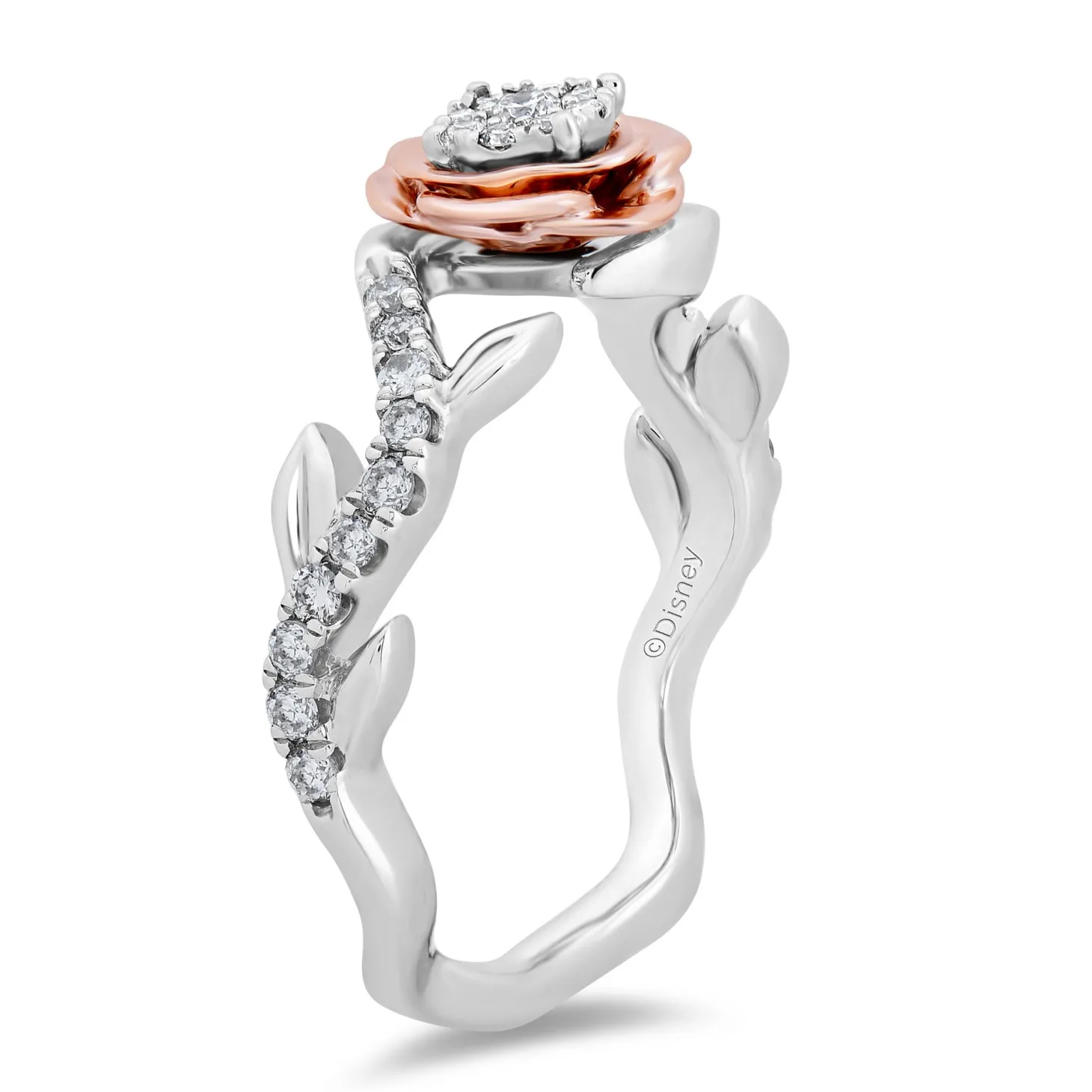 Enchanted Disney Fine Jewelry 14K White Gold and Rose Gold 1/4 CTTW Belle Promise Ring