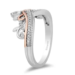 Enchanted Disney Fine Jewelry Sterling Silver and 10K Rose Gold with 1/5 CTTW Round and Marquise Diamond Rapunzel Tiara Ring