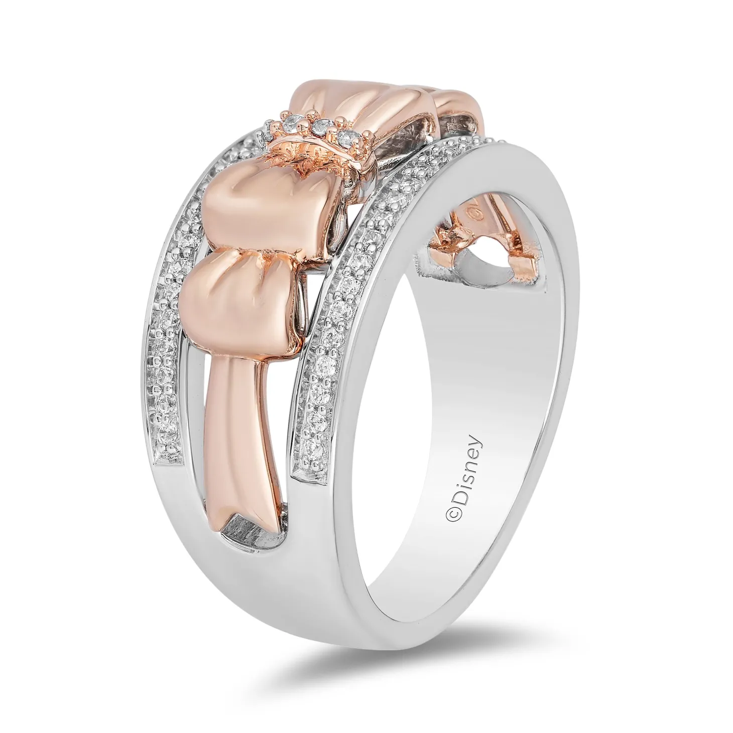 Enchanted Disney Fine Jewelry 14K Rose Gold Over Sterling Silver with 1/5 CTTW Snow White Bow Ring
