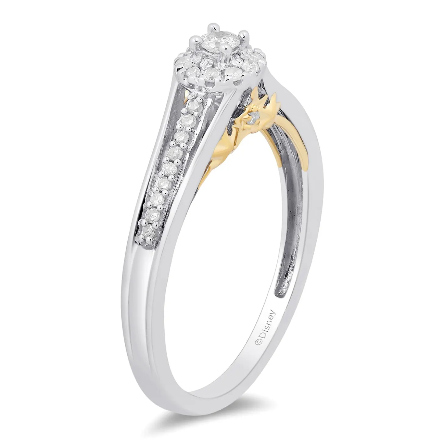 Enchanted Disney Fine Jewelry 10k White Gold and Yellow Gold with 1/5 CTTW Tinker Bell Promise Ring