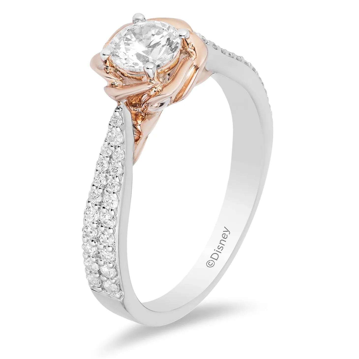 Enchanted Disney Fine Jewelry 14K White Gold and Rose Gold 3/4 CTTW Diamond Belle Bridal Ring