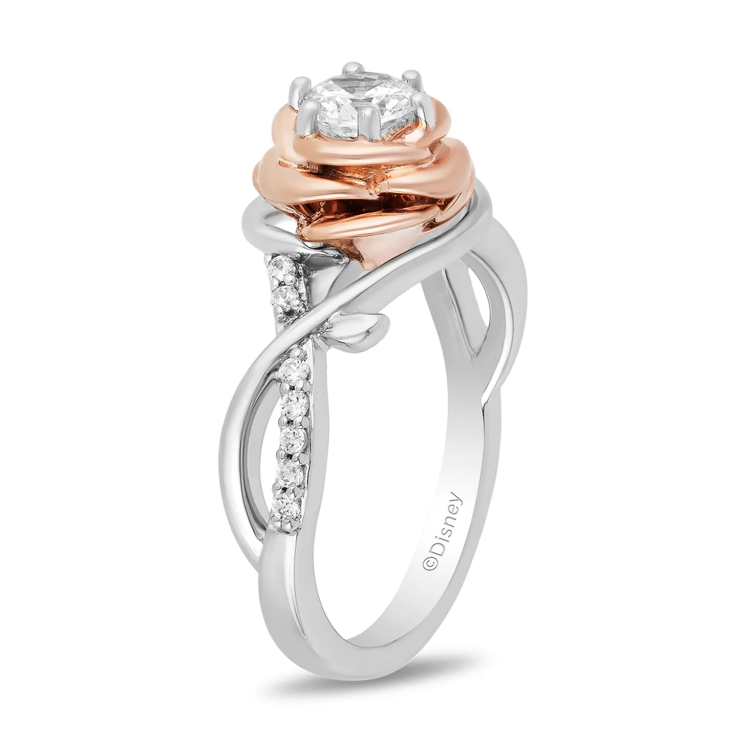 Enchanted Disney Fine Jewelry 14K White Gold and Rose Gold with 5/8 CTTW Diamond Belle Engagement Ring