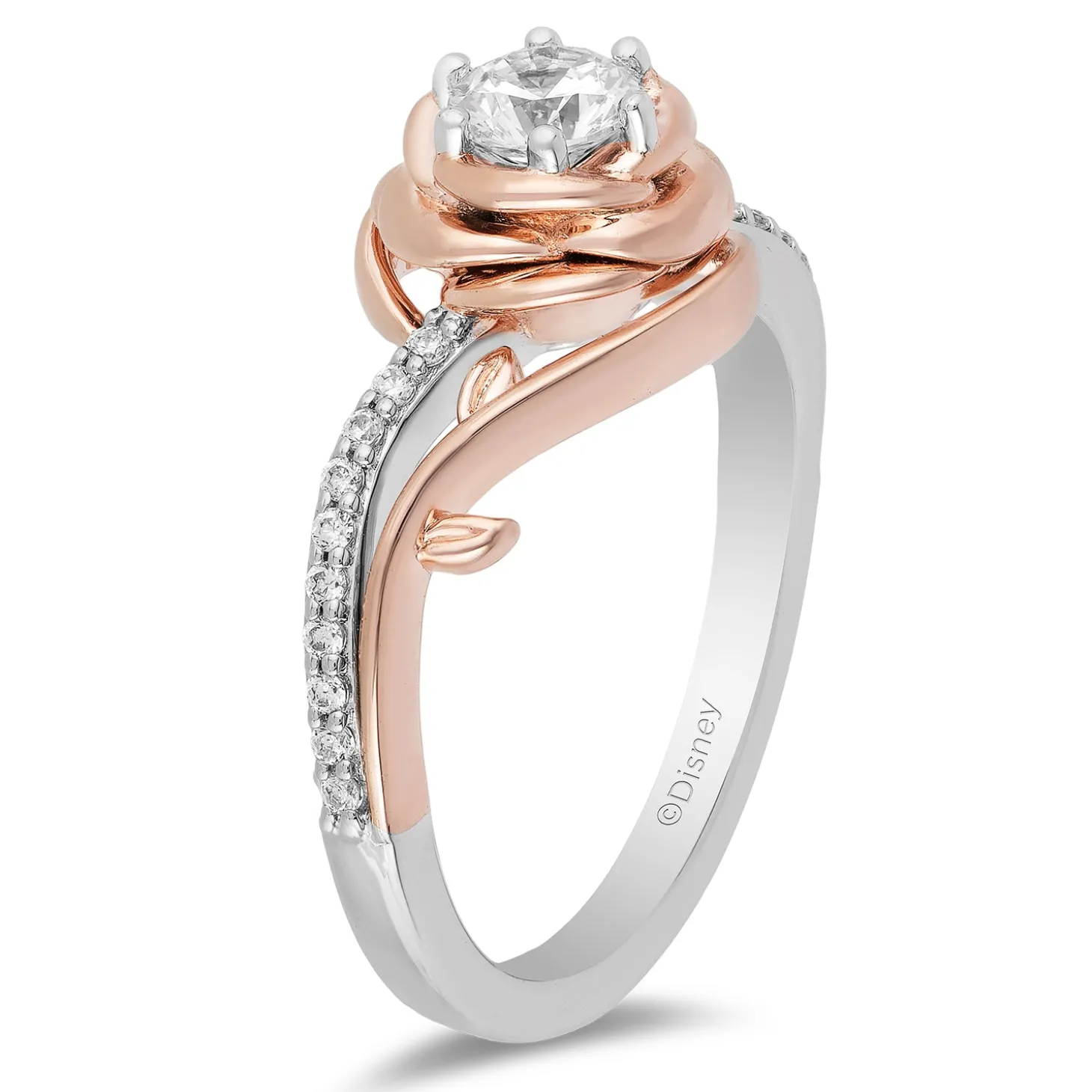 Enchanted Disney Fine Jewelry 14K White Gold and Rose Gold with 5/8 CTTW Diamond Belle Engagement Ring