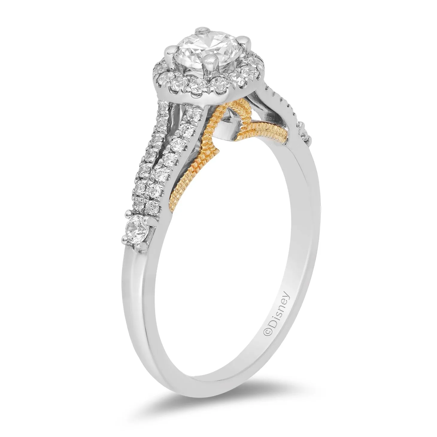Enchanted Disney Fine Jewelry 14K White Gold and Yellow Gold with 3/4 CTTW Diamond Jasmine Engagement Ring