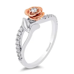 Enchanted Disney Fine Jewelry Sterling Silver and 10K Rose Gold with 1/5 CTTW Diamond Belle Rose Ring