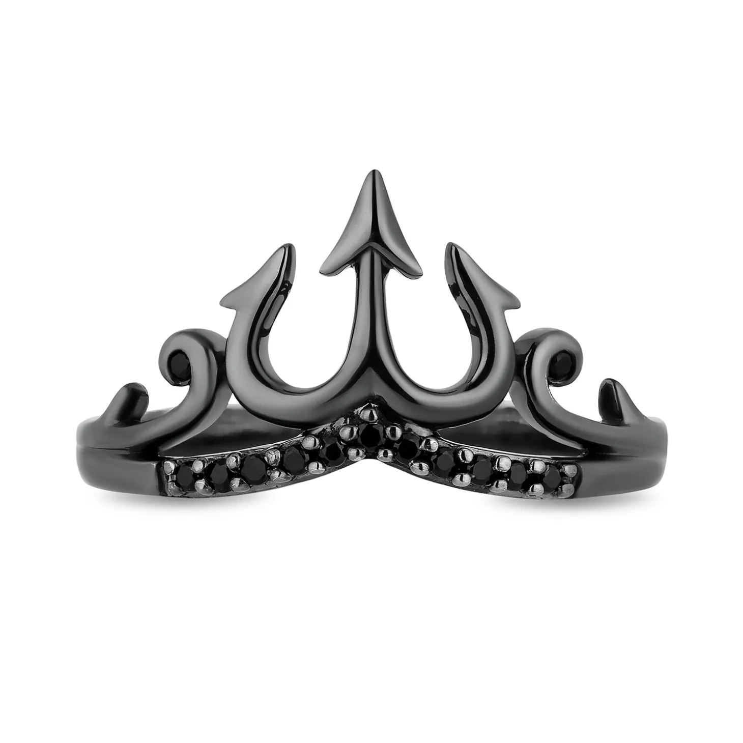 Enchanted Disney Fine Jewelry Black Rhodium over Sterling Silver with 1/10 CTTW Black Diamonds Ursula Trident Ring
