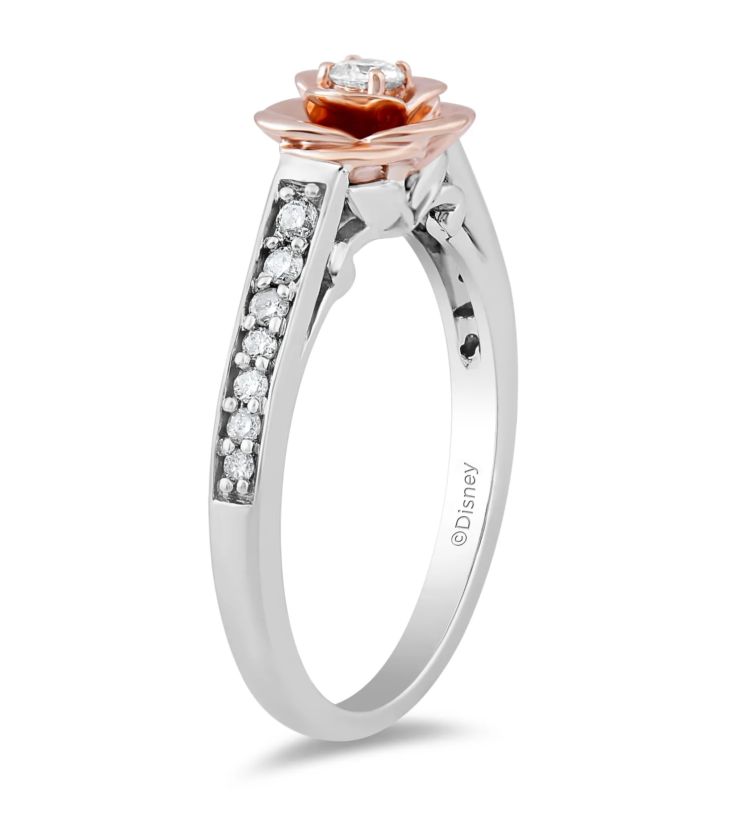 Enchanted Disney Fine Jewelry Sterling Silver And 10K Rose Gold 1/5 CTTW Belle Ring