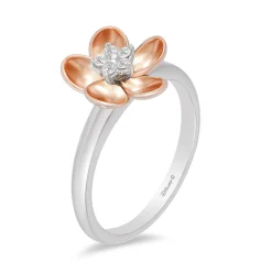 Enchanted Disney Fine Jewelry Sterling Silver and 10K Rose Gold 1/15 CTTW Diamond Mulan Ring