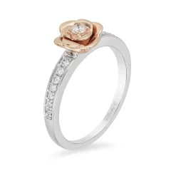 Enchanted Disney Fine Jewelry Sterling Silver and 10K Rose Gold 1/5 CTTW Belle Rose Ring