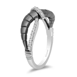 Enchanted Disney Fine Jewelry Black Rhodium over Sterling Silver with 1/6 CTTW Diamond Maleficent Horn Textured Ring