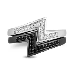 Enchanted Disney Fine Jewelry I Rock Sterling Silver and Black Rhodium 1/4 CTTW Diamond Disney Cruella Live Action Stack Rings
