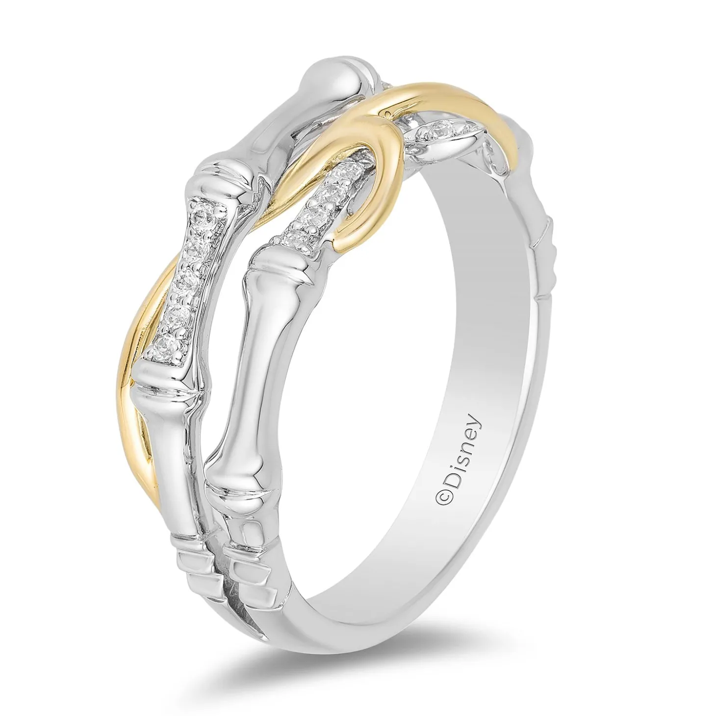 Enchanted Disney Fine Jewelry 10K White Gold and Yellow Gold 1/10 CTTW Mulan Ring