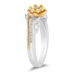 Enchanted Disney Fine Jewelry Sterling Silver and 10K Yellow Gold 1/8 CTTW Diamond Tiana Flower Ring