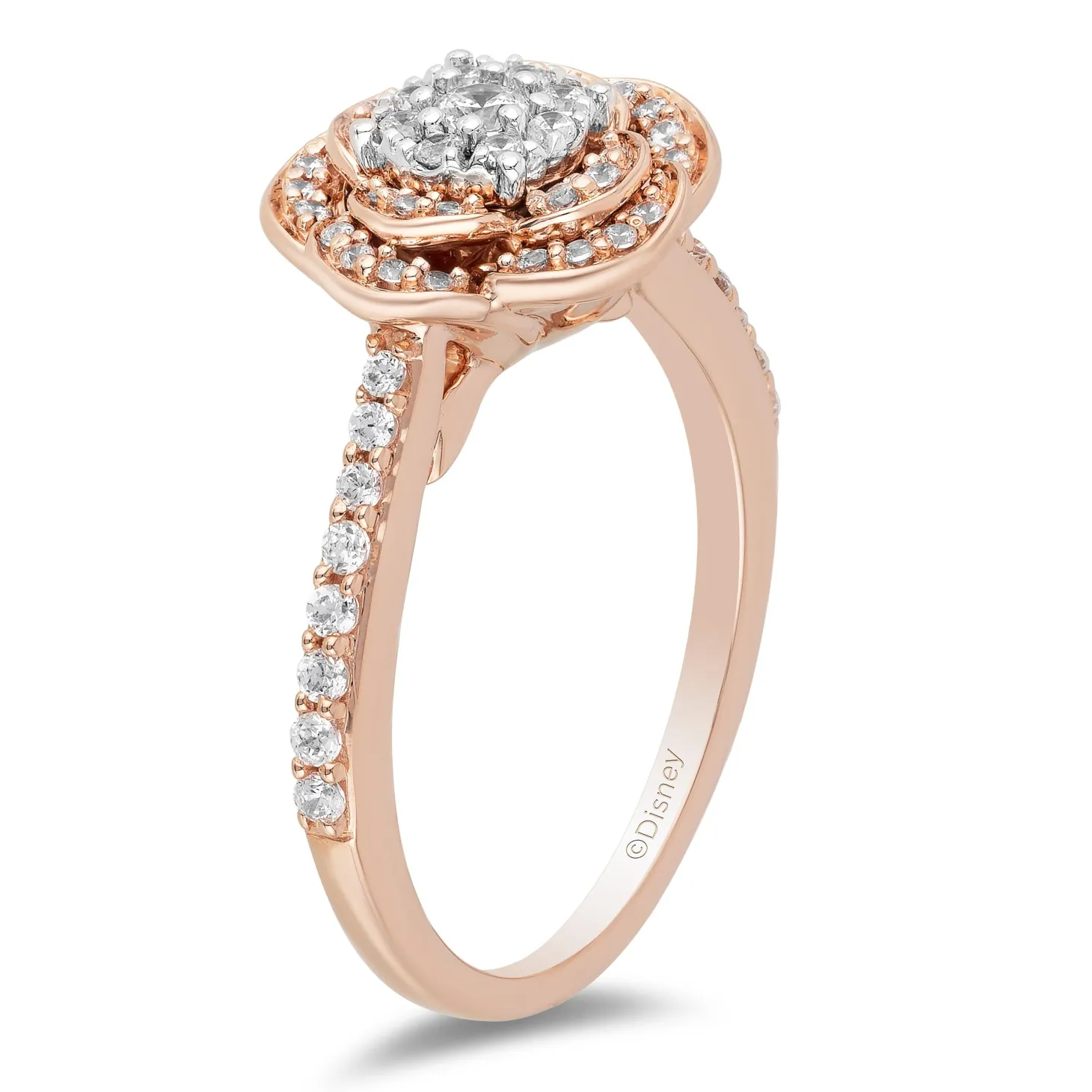 Enchanted Disney Fine Jewelry 10K Rose Gold with 1/2 CTTW Belle Rose Engagement Ring
