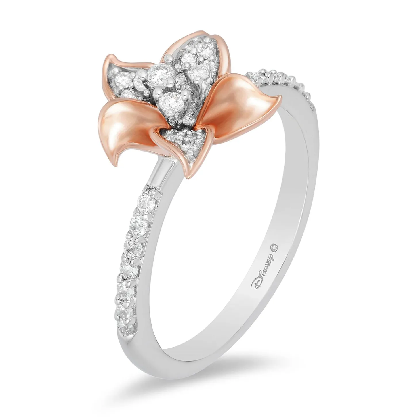 Enchanted Disney Fine Jewelry Sterling Silver and 10K Rose Gold with 1/4 CTTW Diamond Rapunzel Ring