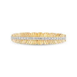 Enchanted Disney Fine Jewelry 10K Yellow Gold with 1/10 CTTW Diamond Pocahontas Feather Anniversary Band