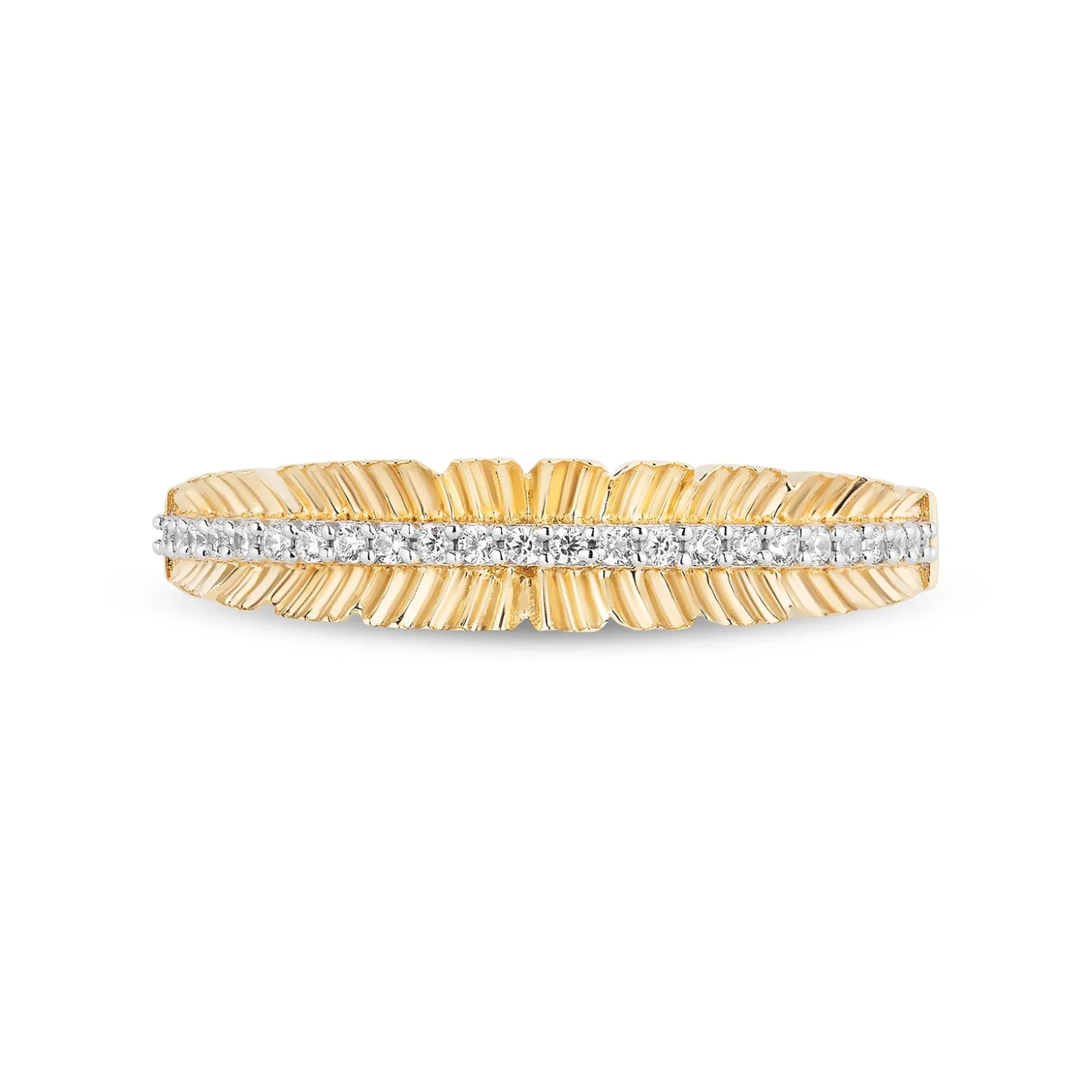 Enchanted Disney Fine Jewelry 10K Yellow Gold with 1/10 CTTW Diamond Pocahontas Feather Anniversary Band