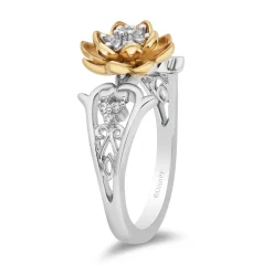 Enchanted Disney Fine Jewelry Sterling Silver and 10K Yellow Gold With 1/8 CTTW Diamond Tiana Lotus Ring