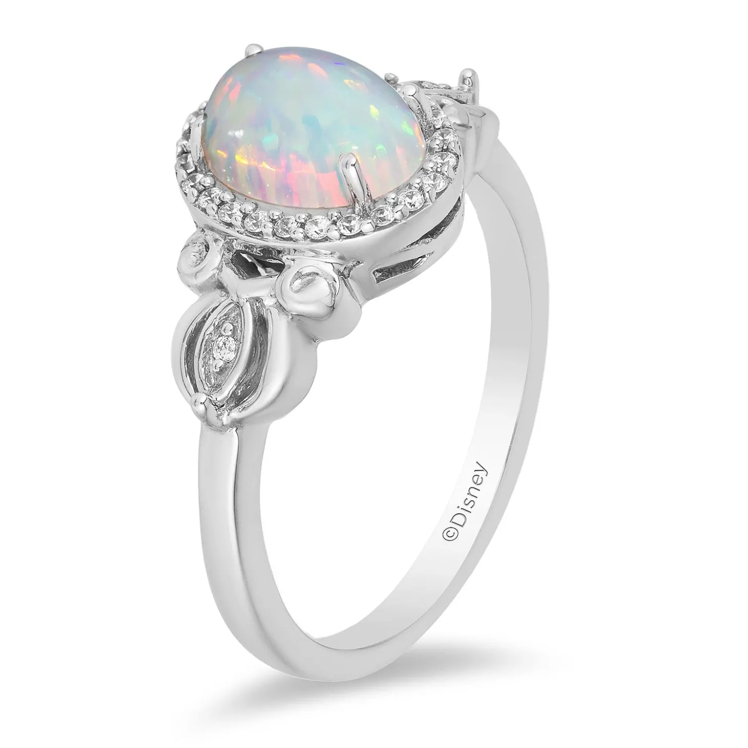 Enchanted Disney Fine Jewelry Sterling Silver with 1/10 CTTW Diamond and Created Opal Cinderella Carriage Ring