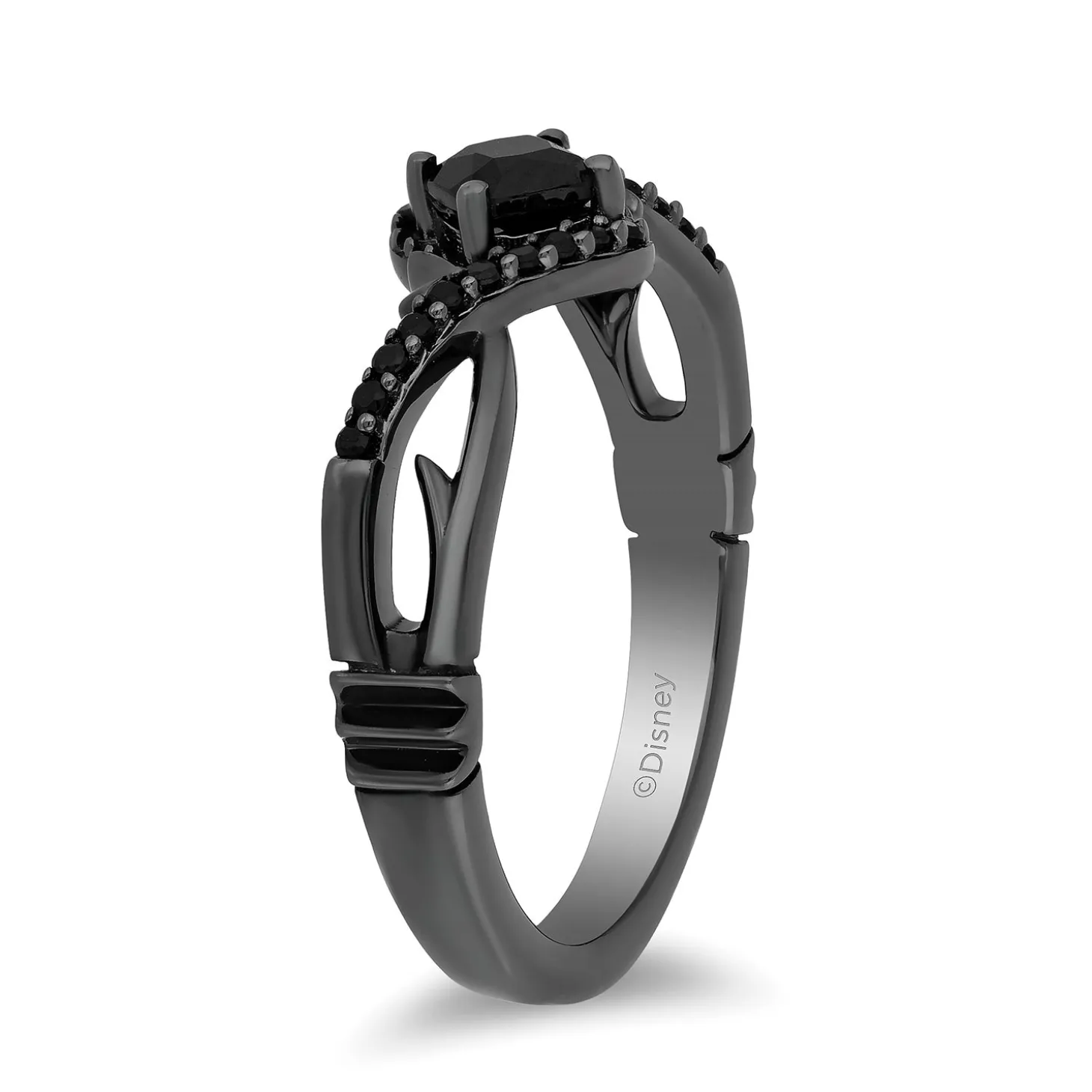 Enchanted Disney Fine Jewelry Black Rhodium over Sterling Silver with 1/10 CTTW Black Diamond and Onyx Maleficent Ring