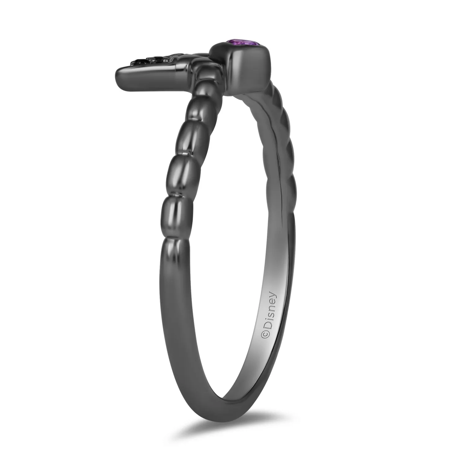 Enchanted Disney Fine Jewelry Black Rhodium Over Sterling Silver Heat Black Diamond Accent And Amethyst Maleficent Villain Ring