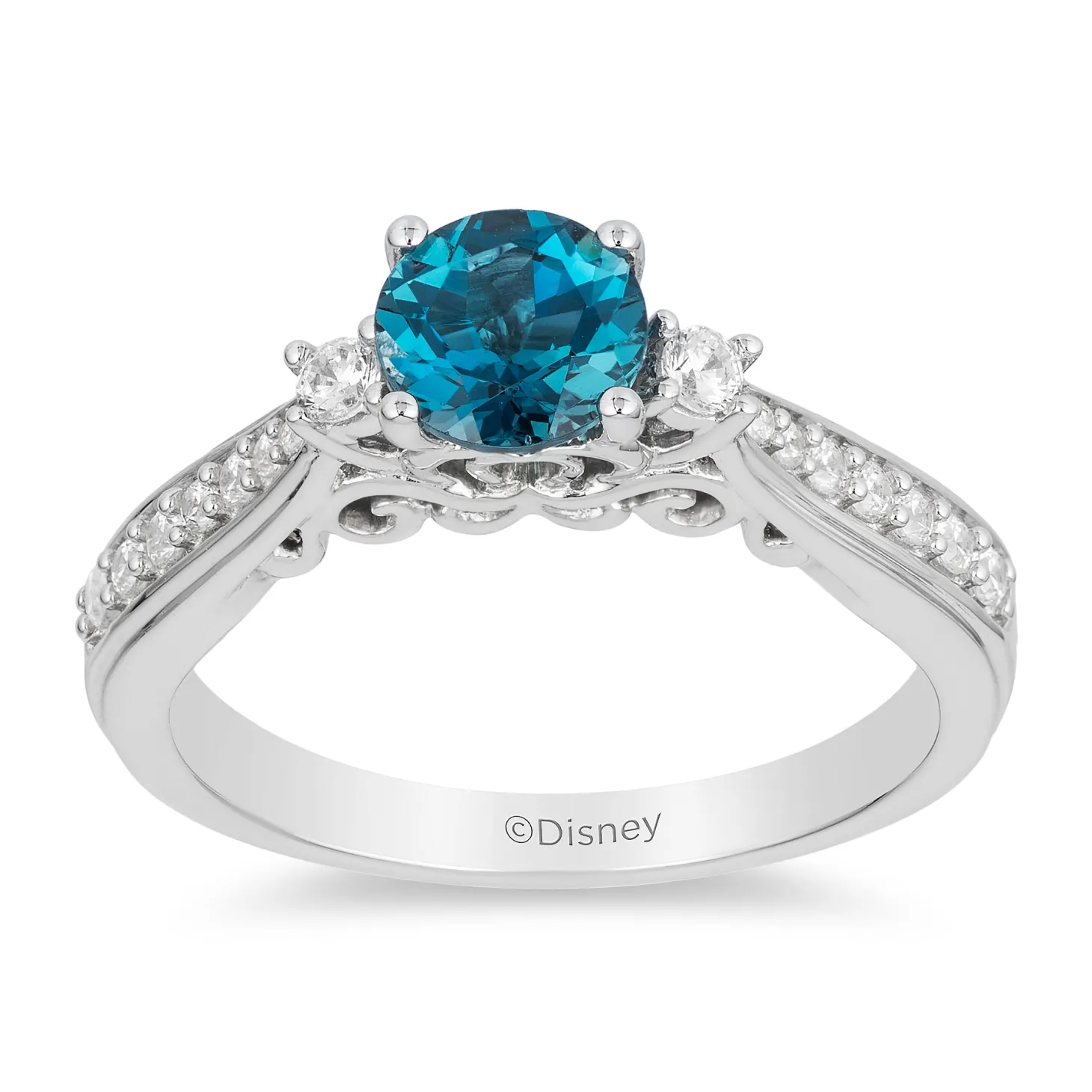 Enchanted Disney Fine Jewelry Sterling Silver with 1/5 CTTW Diamond and London Blue Topaz Cinderella Ring