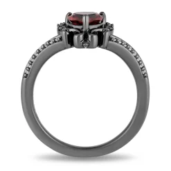 Enchanted Disney Fine Jewelry Black Rhodium over Sterling Silver Evil Queen with 1/10 CTTW Diamond and Red Garnet Dagger Ring