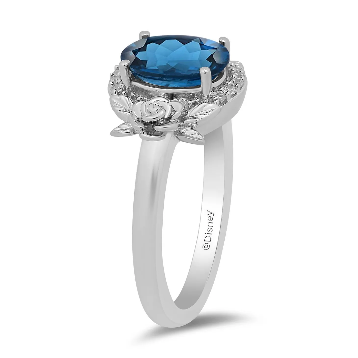 Enchanted Disney Fine Jewelry Sterling Silver with 1/10 CTTW Diamond and London Blue Topaz Cinderella 70th Ring