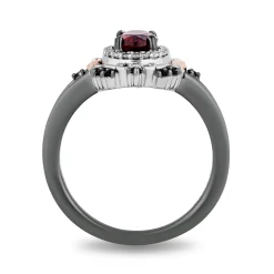 Enchanted Disney Fine Jewelry Black Rhodium over Sterling Silver and 10K Rose Gold 1/5 CTTW Black and White Diamond with Red Garnet Evil Queen Ring