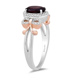 Enchanted Disney Fine Jewelry 14K Rose Gold over Sterling Silver with 1/6 CTTW Diamond and Red Garnet Snow White Bow Ring