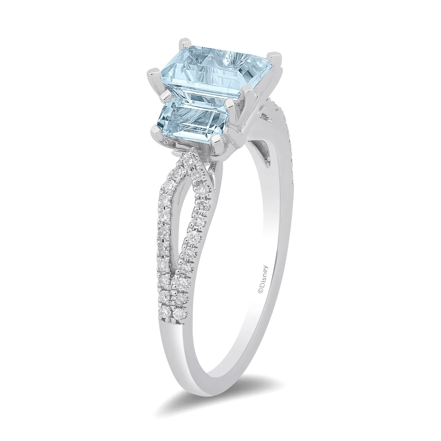 Enchanted Disney Fine Jewelry Sterling Silver with 1/8 CTTW Diamond and Sky Blue Topaz Elsa Ring