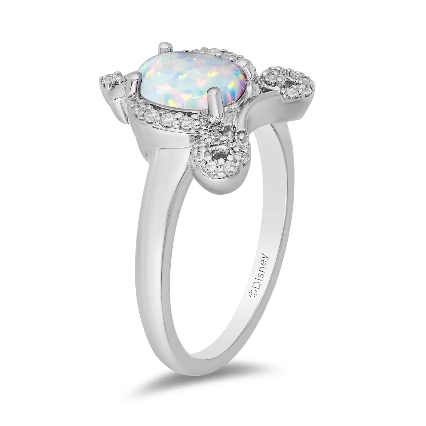 Enchanted Disney Fine Jewelry Sterling Silver 1/6 CTTW Diamond with Created Opal Cinderella Carriage Ring