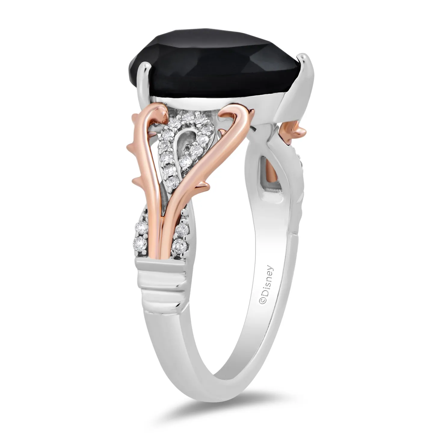Enchanted Disney Fine Jewelry Sterling Silver and 10K Rose Gold with 1/10 CTTW Diamond and Black Spinel Maleficent Ring