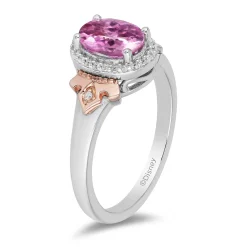 Enchanted Disney Fine Jewelry 14K Rose Gold over Sterling Silver with 1/10 CTTW Diamond and Created Pink Sapphire Aurora Crown Ring