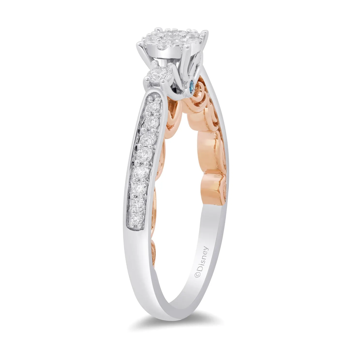 Enchanted Disney Fine Jewelry 14K White Gold and Rose Gold 1/2 CTTW Blue & White Diamond Belle Engagement Ring