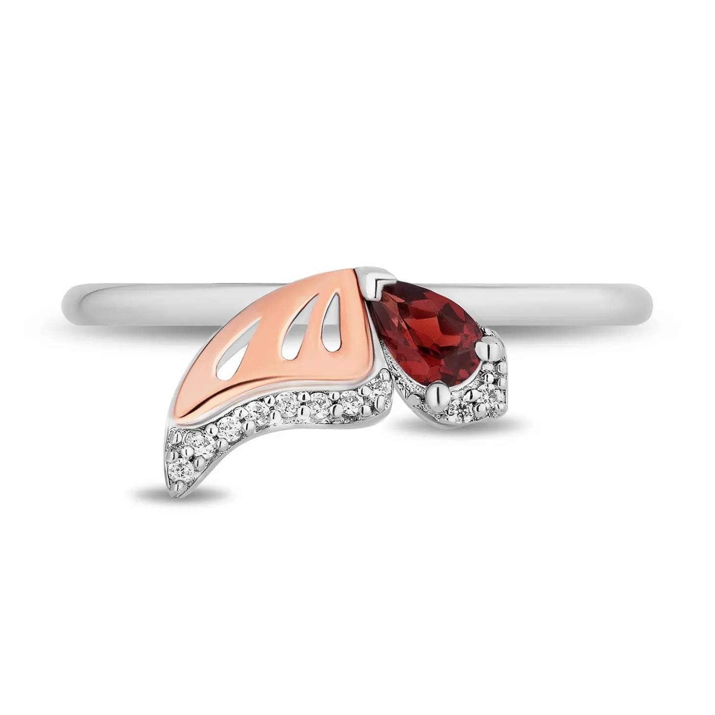 Enchanted Disney Fine Jewelry 14K Rose Gold Over Sterling Silver with 1/10 CTTW Diamonds and Red Garnet Mulan Stackable Ring