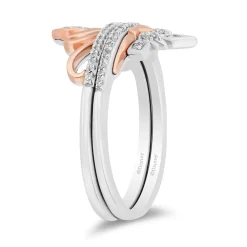 Enchanted Disney Fine Jewelry Sterling Silver and 10K Rose Gold With 1/6 CTTW Diamond Elsa and Anna Duo Stack Ring