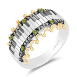 Enchanted Disney Fine 'Princess and Frog Anniversary' Special Jewelry Black Rhodium Over Sterling Silver and 10K Yellow Gold with 1/8 CTTW Diamonds and Peridot Princess and the Frog 15th Anniversary Tiana Ring