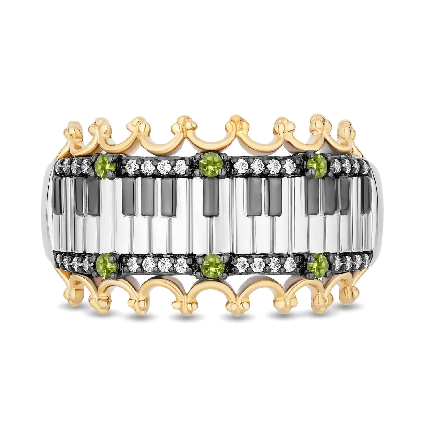 Enchanted Disney Fine 'Princess and Frog Anniversary' Special Jewelry Black Rhodium Over Sterling Silver and 10K Yellow Gold with 1/8 CTTW Diamonds and Peridot Princess and the Frog 15th Anniversary Tiana Ring