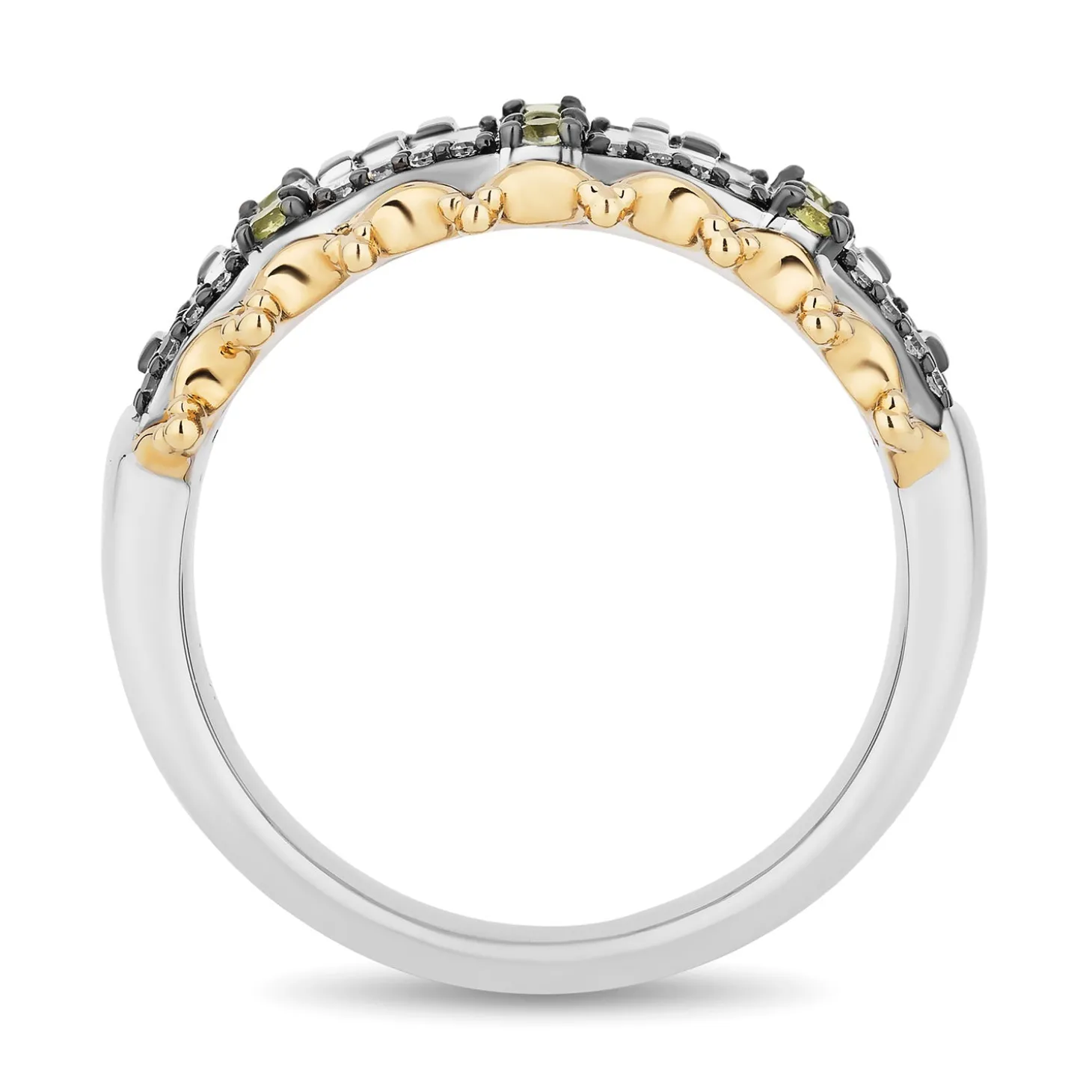 Enchanted Disney Fine 'Princess and Frog Anniversary' Special Jewelry Black Rhodium Over Sterling Silver and 10K Yellow Gold with 1/8 CTTW Diamonds and Peridot Princess and the Frog 15th Anniversary Tiana Ring