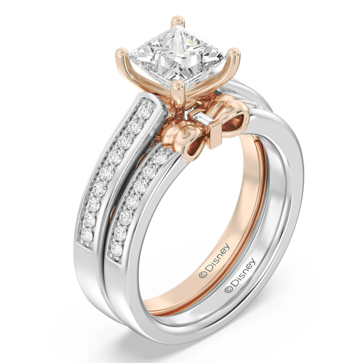 Enchanted Star Lab Grown Diamond 14K Gold Snow White Bow Engagement Ring Set